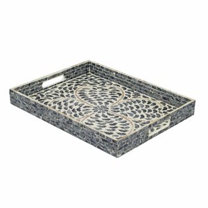 Bandeja con incrustaciones de nácar hecha a mano, bandeja de servir MOP con asas, rectangular, con mosaico de conchas marinas, bandeja decorativa para mesa de café. - Product Image 1