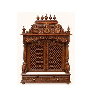 Mandir traditionnel hindou sculpté à la main avec portes, en teck, pour la maison, design de temple en bois avec portes en travail de sculpture Jali, Royaume-Uni - Product Image 2