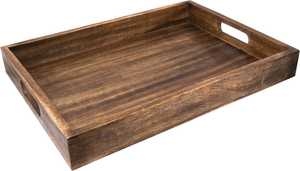 Plateau de service ovale en bois naturel avec poignées découpées pour aliments, thé, café, petit-déjeuner, présentoir ottoman - Product Image 6
