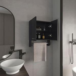 Armadietto per medicinali nero, 20,30 pollici di altezza, con doppia anta e due ripiani, portasciugamani con soluzione di archiviazione - Product Image 6