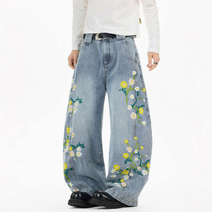 Pantalon en jean baggy pour homme OEM, style streetwear personnalisé, coupe décontractée, denim léger délavé - Product Image 1
