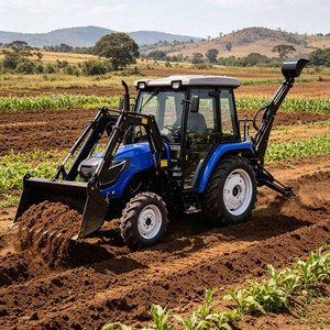 Tractor Económico de 70HP con Tracción en las Cuatro Ruedas, Modificado con Pala Frontal y Excavadora Trasera Integradas - Product Image 1