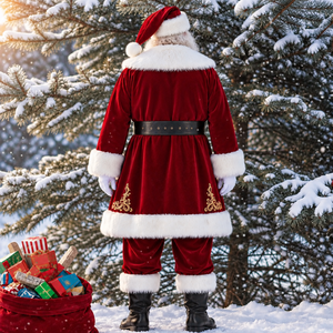 Ensemble de costume de Père Noël brodé en or sur mesure, costume de Père Noël en velours de qualité supérieure, costume de Père Noël pour adultes, vente en gros, manteau en fausse fourrure d'hiver - Product Image 2
