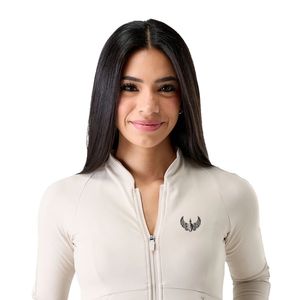 Women's Beige Full Zip Sports <b>Jacket</b> Long Sleeve Lightweight Stretch Gym <b>Workout</b> Running Yoga Fitness Activewear <b>Jacket</b> - Product Image 2
