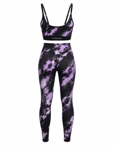 Friends Purple Tie Dye Yoga Set 2 Piece Racerback <b>Crop</b> <b>Top</b> High Waist Leggings Full Length Spandex Polyester Breathable - Product Image 6