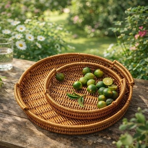 Handmade Creative Round Rattan <b>Storage</b> <b>Tray</b> Natural Classic Design for Table Food Serving Multifunctional Bathroom Tableware - Product Image 1