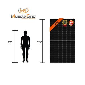 แผงโซลาร์เซลล์ MuscleGrid Plasma Solar ขนาด 575 วัตต์ แบบ Heavy Duty จำนวน 4 แผง (144 เซลล์แบบ Half-cut) 24V แบบมีกรอบ กระจกสองชั้น โมโน PERC แบบ Bifacial HJT - Product Image 1