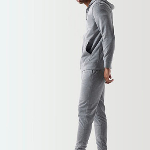 Survêtement gris à capuche pour homme, manches longues, fermeture éclair, couleur unie, décontracté, respirant, pour l'automne, avec poches latérales - Product Image 6