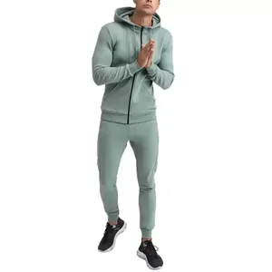 Men's Winter Hooded Casual Tracksuit Set Two-Piece Solid Color Block 100% Cotton Unisex Matching Sweatsuit - Product Image 2