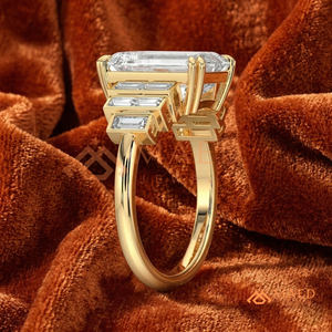 <b>Custom</b> 14K 18K Real Gold Emerald Shape Diamond <b>Ring</b> Tapered Baguette Lab Grown Diamond Engagement <b>Ring</b> - Product Image 2