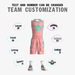 Ensemble d'uniformes de basketball personnalisés sublimés rose et turquoise avec nom et numéro d'équipe, vêtements de sport respirants pour adultes unisexes - Product Image 3