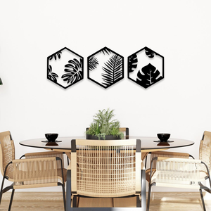 Décoration murale géométrique moderne en métal, motif feuille, ensemble de sculptures murales décoratives pour la décoration intérieure de la maison - Product Image 3