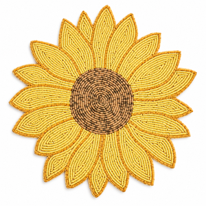 Sunflower Glass Beaded <b>Round</b> Placemat | Handmade Heat Resistant Eco-Friendly Dining <b>Table</b> <b>Mat</b> for Party and Entertaining Decor - Product Image 1