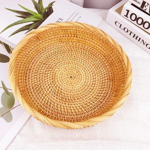 Round Rattan Storage <b>Tray</b> with Rolled Edge Handmade Eco-Friendly Vintage Tableware for Bread Nuts & Candy - Product Image 4