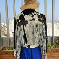 Chaqueta de Cuero de Vaca con Diseño de Pelo Natural Hecha a Mano Personalizada para Mujer, Chaqueta de Motociclista de Alta Calidad con Flecos de Inspiración Occidental