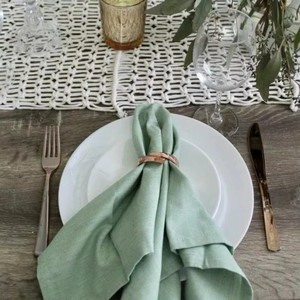 Nappe rectangulaire en lin vert simple, 100% tissu naturel, faite à la main, lavable en machine, décoration d'intérieur, couvre-serviette - Product Image 6
