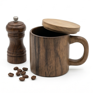 Teakwood FSC 100% Natural Solid Wooden Mug with Wood Lid Eco Friendly Rustic Tea <b>Cup</b> Handmade Portable Custom Logo <b>Personalized</b> - Product Image 6