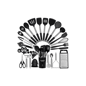 Set di 35 Utensili da Cucina in Silicone con Manico in Acciaio Inox, Resistenti al Calore, con Portautensili - Product Image 1