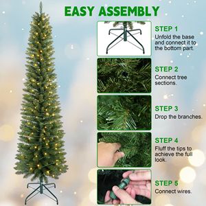 7ft Prelit Artificial <b>Pencil</b> <b>Christmas</b> <b>Tree</b> with 18" Solid Base Faux Outdoor Slim Design - Product Image 4