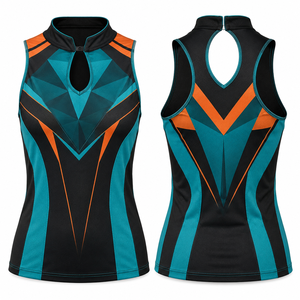 Camiseta sin mangas MEGAMAPLE para mujer con estampado geométrico por transferencia térmica, cuello redondo, de secado rápido, deportiva, de poliéster tejido, estilo urbano. - Product Image 1