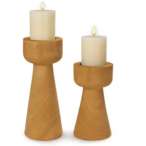 Vintage Look <b>Wooden</b> <b>Candlestick</b> Holder Set Tapered Shape Natural Finish Home Decoration Standing Candle Holders - Product Image 3