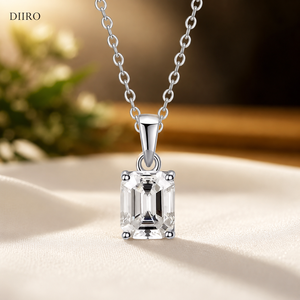 <b>Emerald</b> Cut Diamond Moissanite <b>Pendant</b> Necklace 925 Sterling Silver Claw Setting Trendy Women's Gift - Product Image 1
