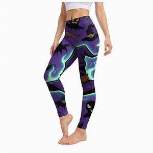 High Waist Capris <b>Leggings</b> with Witch Cartoon Heat-Transfer Printed Stretch <b>Knitted</b> Spandex Women's Sporty 220g All Seasons - Product Image 3