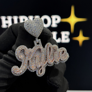 Personalized <b>Name</b> Pendant Heart Bail VVS Moissanite <b>Silver</b> Two Tone Gold Micro Pave Hip Hop Party <b>Necklace</b> Charm - Product Image 5