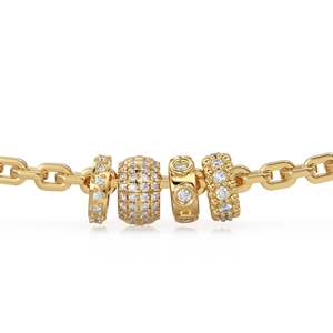 Rondelles en or massif italien 14 carats serties de diamants, Rondelle à breloque, Diamants, Diamants sertis clos, Diamants pavés, Rondelle texturée perlée - Product Image 1