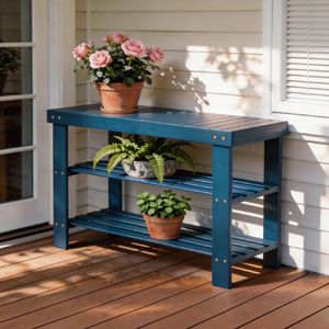 Scarpiera Moderna a 3 Ripiani in Bambù Blu 90x28x45 cm - Lusso e Semplicità Salvaspazio per l'Ingresso di Casa - Product Image 1