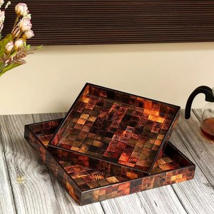 Star Crafts India Acacia Wood Handcrafted Polished Meena Painted Decor Serving Tray <b>Microwave</b> Safe Dishwasher Safe Kitchen - Product Image 1