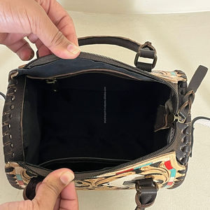 Premium Tooled Genuine Leather Small Speedy Duffel Bags Western Floral Card Design Shoulder Crossbody Travel Handbag for Women - Product Image 6