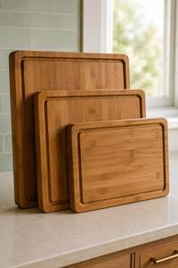 Ensemble de planches à découper rectangulaires en bois avec support et couteau vert, planche à découper antidérapante, ensemble d'outils de cuisine - Product Image 2