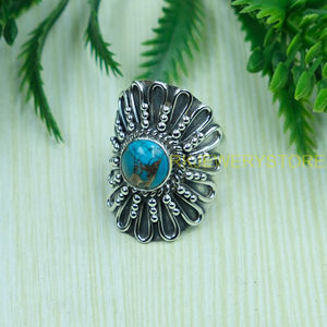 Anillo de Plata con Turquesa Azul Natural para Hombre, Anillo Hecho a Mano, Estilo Vintage Boho Étnico, Joyería al por Mayor, Anillo con Piedras Preciosas - Product Image 2