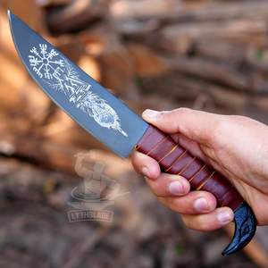 Cuchillos Vikingos Forjados a Mano con Hoja de Acero al Carbono, Cuchillos Celticos de Estilo Nórdico con Diseño de Cuervo de Odín, Collar con Cuchillo, Regalo con Funda de Cuero - Product Image 5