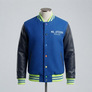 Veste pour homme MA_ATTIERA, manches en cuir PU bleu, logo brodé, style décontracté, coupe classique, col rabattu, pour l'automne - Product Image 1