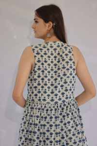 Vestido Corto Estampado a Mano de la India para Mujer, Vestido Casual de Algodón para Verano, Estilo Boho, Vestido Maxi con Cintura Natural - Product Image 5