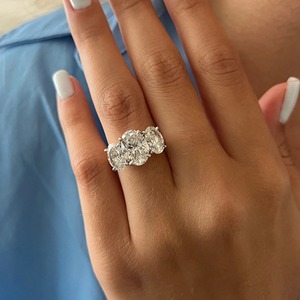Luxury 5 Carat Oval E VVS2 IGI Certified Lab Grown Diamond Three <b>Stone</b> Engagement <b>Ring</b> 14K <b>Two</b> Tone Gold - Product Image 6