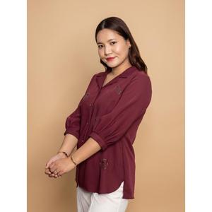 Chemise décontractée à imprimé floral BIRD WINE Crepe Premium & Elegant pour femmes, acheter directement auprès du fournisseur - Product Image 3