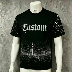 Custom Rhinestone Studded Oversized Black T-<b>Shirt</b> <b>Gothic</b> Streetwear Bling Graphic Tee Wholesale - Product Image 4