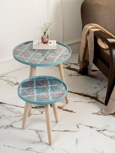 Table d'appoint moderne pour chambre et salle à manger, en bois de manguier et finition marbre travertin, pour hôtel et bureau à domicile - Product Image 3