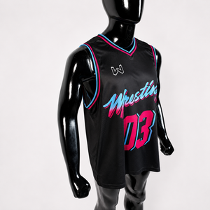 Maillot de basket-ball et de lutte unisexe noir, rose, bleu dégradé, col en V, sans manches, en maille, imprimé par sublimation, coupe classique pour adulte - Product Image 4