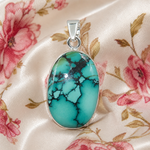 Collier pendentif en turquoise tibétaine naturelle, argent 925 plaqué or rose et or jaune, fait main, style bohème, bijoux de guérison pour homme, unisexe - Product Image 5