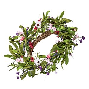 Ghirlanda Artificiale Rosa e Verde da 22 Pollici con Margherite e Boccioli di Gypsophila, Decorativa per Tutte le Stagioni - Product Image 5