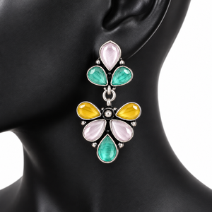 Wholesale Multicolor Oxidized Silver Plated Floral Dangle <b>Earrings</b> for Women | <b>Fashion</b> Ethnic Statement Jewelry - Product Image 4