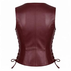 Women's Genuine <b>Leather</b> Motorcycle Vest Stylish V-Neck Biker Outerwear <b>Sleeveless</b> Zipper Closure Waterproof Windproof Fashion - Product Image 2
