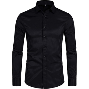 Chemises habillées décontractées pour hommes à col montant tricoté, anti-plis, à manches longues et boutonnées, en polyester/coton satiné - Vente en gros à prix avantageux - Product Image 1