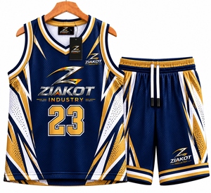 Venta al por Mayor Directa de ZIAKOT INDUSTRY, Jersey de Baloncesto Retro Personalizado Azul Marino, Dorado y Blanco, Auténtico - Product Image 1