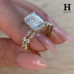 Luxury Emerald Cut Lab Grown Diamond Ring 14K Yellow Gold Marquise Diamond Twisted Vine Band Hidden Halo Solitaire Ring - Product Image 6