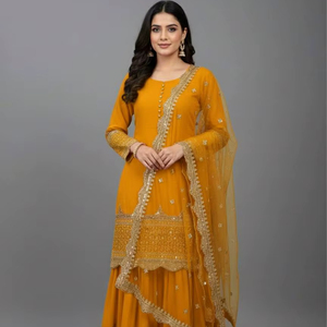 Ensemble Sharara traditionnel brodé pour femmes avec dupatta, tenue ethnique indienne pour mariage et festivals - Product Image 1